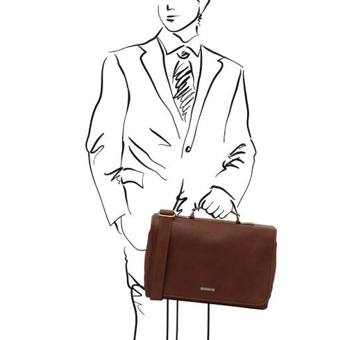 Mantova - Leather multi compartment TL SMART briefcase with flap